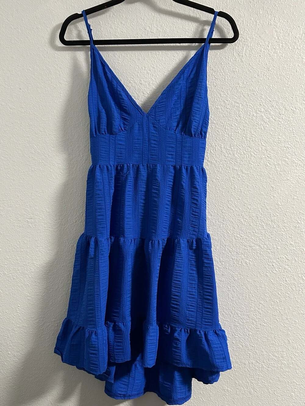 SHEIN Tiered Mini Dress Size S Blue Backless Tie Strap Ruffle